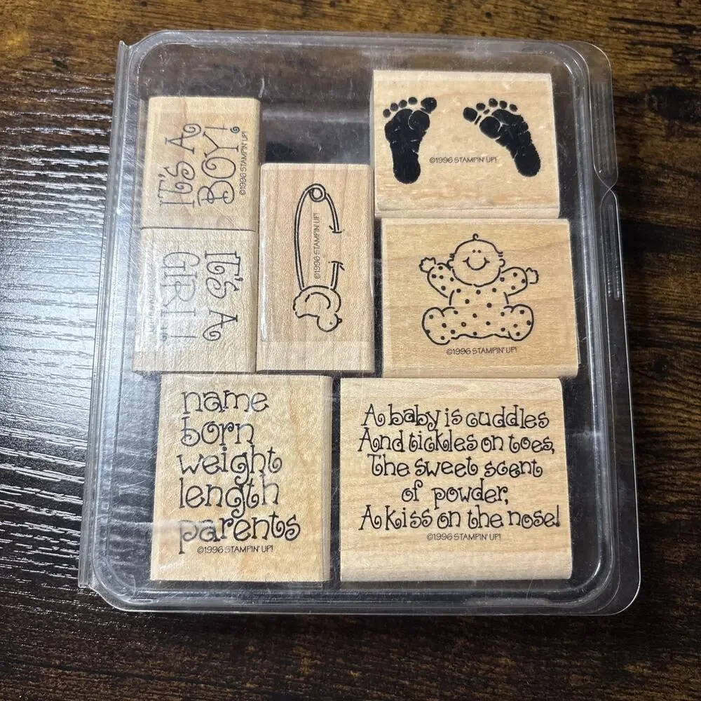 STAMPIN' UP Cuddles and Tickles Wood Rubber Stamps Baby Shower Girl Boy